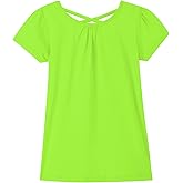 Noomelfish Girls Criss Cross Back T-Shirts Short Puff Sleeve Tee Tops (5-12 Years)