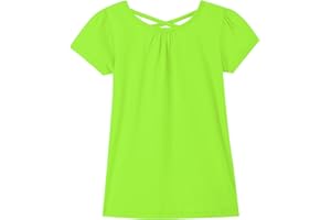 Noomelfish Girls Criss Cross Back T-Shirts Short Puff Sleeve Tee Tops (5-12 Years)