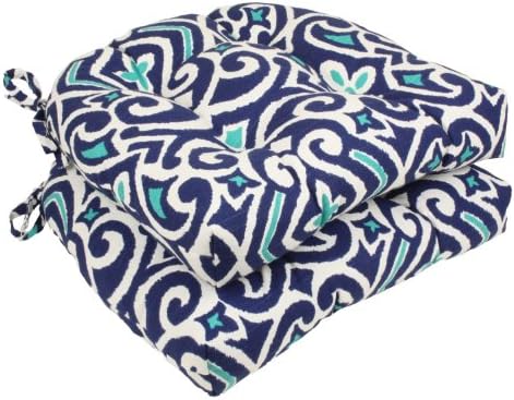 Pillow Perfect Damask Reversible Chair Pad, Set of 2, Blue/White
