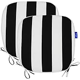 SleepMan Outdoor 17"x16" Chair Cushions with Ties Set of 2, Water Resistant All Weather U-Shape Seat Pads for Patio Garden Furniture Indoor Fade Resistant Patio Cushions (Black Stripe)