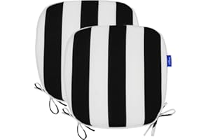 SleepMan Outdoor 17"x16" Chair Cushions with Ties Set of 2, Water Resistant All Weather U-Shape Seat Pads for Patio Garden Furniture Indoor Fade Resistant Patio Cushions (Black Stripe)