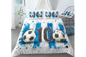 REALIN Soccer Football Duvet Cover Set Hand-Drawn The Ball Game Sport Soccer Bedding Girl Boy Kids Bed Sets 3/4PCS Quilt Covers/Sheets/Pillow Shams,Twin/Full/Queen/King (A,Twin-172x218cm-3PCS)