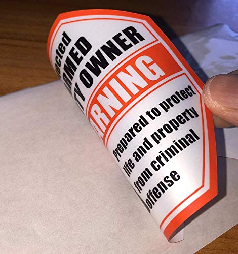 Front Self Adhesive Vinyl Outdoor/Indoor (4 Pack) 3.5" X 3.5" PROTECTED BY ARMED PROPERTY OWNER Home Business Window Door Gun Handgun Warning Signs Alert Sticker Decals