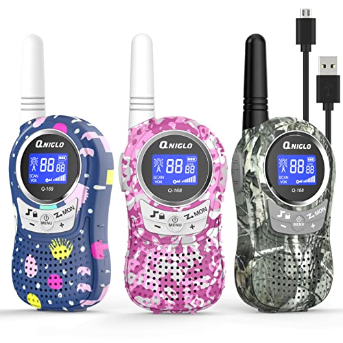 Qniglo Walkie Talkies for Kids Rechargeable with Liion Battery, Long