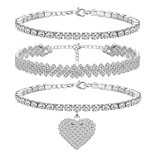 Palotay Rhinestone Ankle Bracelets for Women Bling Diamond Anklets Dainty  Heart Anklet Shiny Rhinestone Anklet