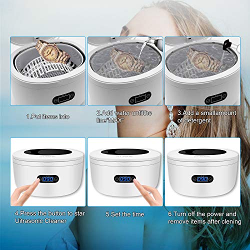 Ultrasonic Cleaner, Jewelry Cleaner Machine with 5 Digital Timer, 40KHz Powerful Ultrasonic Cleaner with 25 Ounces Tank for Cleaning Jewelry Rings Glasses Watches Shaver Heads Diamond Denture