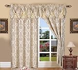 Elegant Comfort Penelopie Jacquard Look Curtain Panel Set with Attached Waterfall Valance