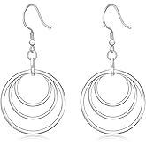 Sterling Silver Circle Dangle Earrings for Women Cirlcle Earrings Dangle Fish Hook Drop Studs Trendy Minimalist Loops Hoop Jewelry Gifts