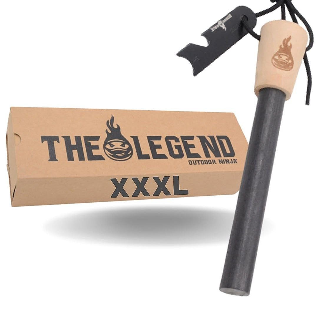 OUTDOOR NINJA Fire Steel The Legend XXXL Bushcraft Fire Steel for Hiking, Outdoor, Trekking, Camping and Other Outdoor Hobbies Including Multifunctional Scratcher, The Perfect Survival Equipment