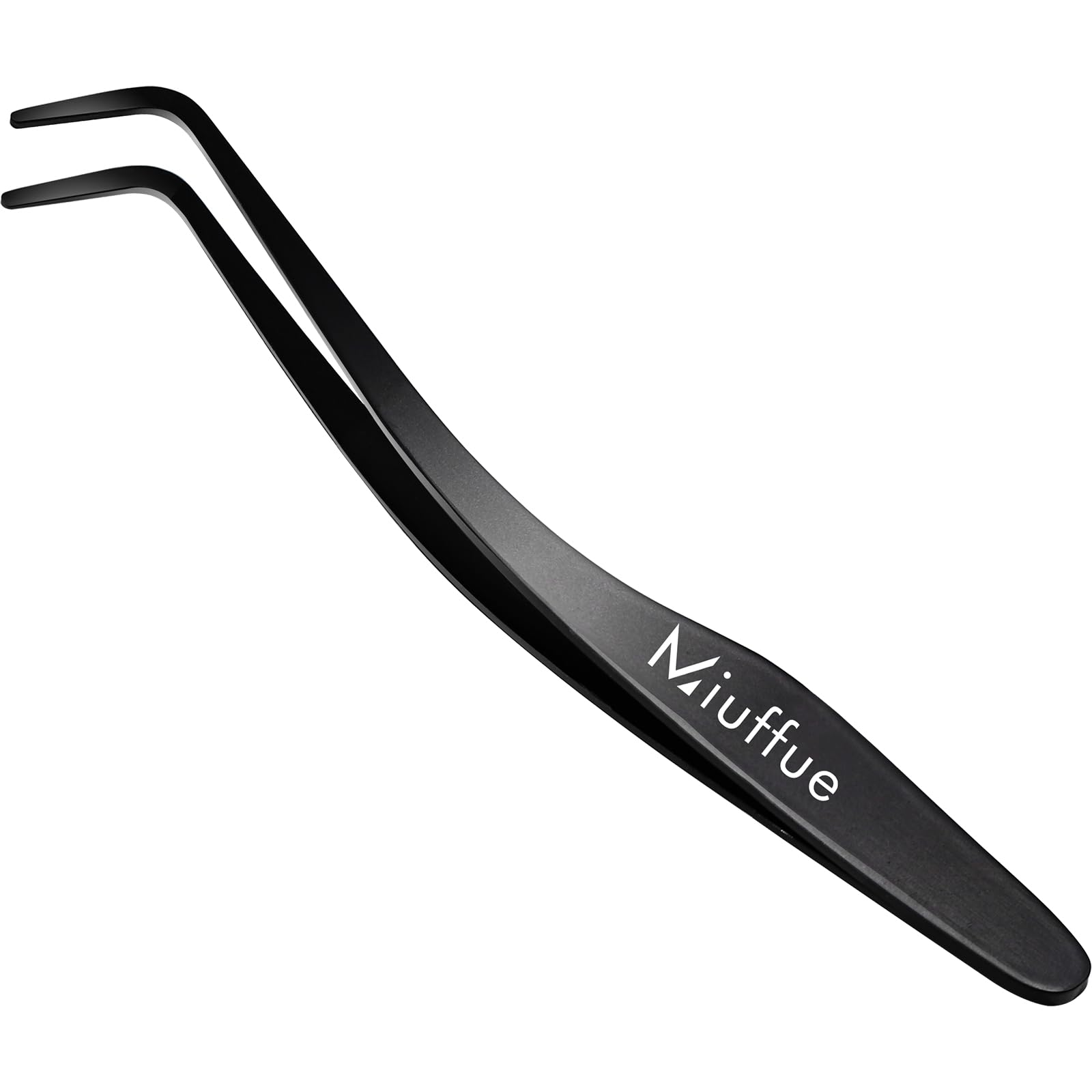 Photo 1 of Miuffue Lash Applicator Tool DIY Eyelash Applicator Stainless Steel Curved Eyelash Tweezers for Cluster Lashes (Black)