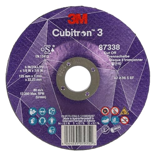 3M Cubitron 3 Cut-Off Wheel, 87338, 36+, T42, 125 mm x 3 mm x 22.23 mm, EN
