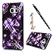 S6 Edge Plus Case,Samsung Galaxy S6 Edge Plus Case - Badalink Bling Soft TPU Shockproof Flexible Rubber Skin Gel Bumper Ultra-thin Slim Fit Print Cover with Dust Plug & Stylus Pen - Purple Butterflies