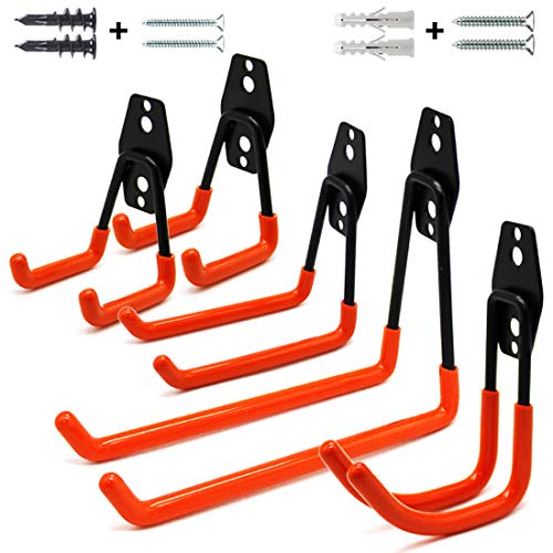 Mygogo Utility Hooks Garage Storage Hooks,Heavy Duty Iron and PVC U Hooks, Wall Mount Tool Holder Hanger Organizer for Ladder Shovels Pack of 5