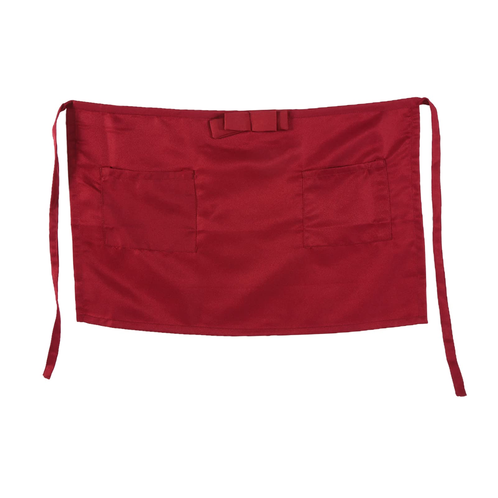 Jenngaoo Short Waist Apron with 2 Deep Pockets for Waiters, Waitress, Kitchen & Restaurant Use, Durable Polyester Adjustable Waist Tie Unisex Half Apron for Cooking Baking Serving (Burgundy) — image 1