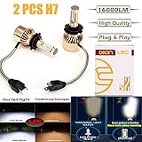 LED Headlight Bulbs H7, 16000 Lumen 6000K White Super Bright High Beam / Low Beam / Fog Lights / Daytime Running Light Replacement Bulbs Kit (Package of 2)