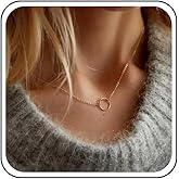 Erimberate Bohemian Circle Pendant Necklace Choker Karma Circle Choker Necklace Gold Hollow Circle Necklace Chain Minimalist Eternity Necklace Chain Jewelry for Women
