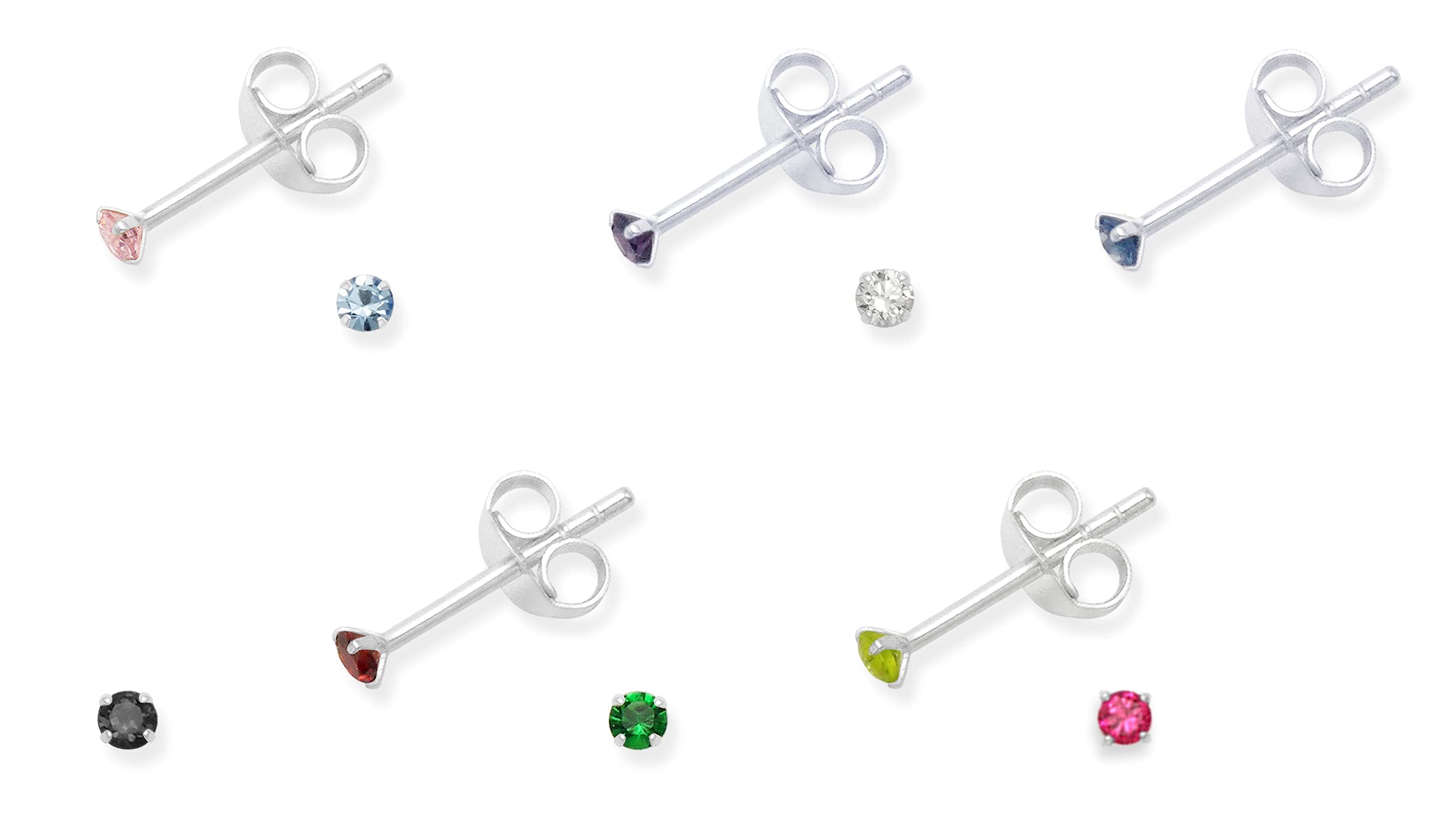 Heather Needham Silver SET OF 10 Sterling Silver SINGLE studs- 1 of each colour shown in photos - NOT PAIRS - SIZE: TINY TEENY 2mm - Gift Boxed. See second photo for size. 5549/SIN/10