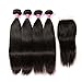 QinMei Brazilian Straight Hair 3 Bundles With Closure 4×4 Lace Closure With Bundles 100% Unprocessed Virgin Straight Human Hair Extensions Swiss Closure Weave Weft Natural Color (18 20 22 +16 Closure)