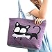 Meiyiu Women Girls Casual Satchel Cute Cat Patttern Handbag Single Shoulder Canvas Bag Purple