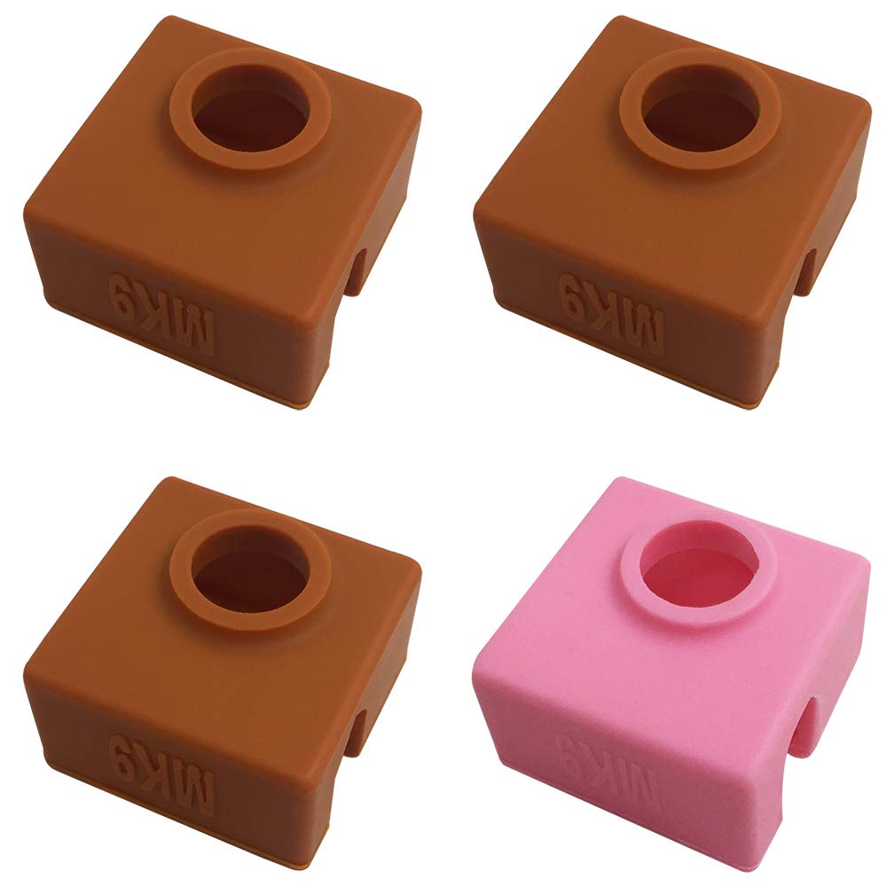 4 Pcs 3D Printer Socks Compatible MK7 MK8 MK9 Makerbot Heater Block, AFUNTA High Temperature Resistance Silicone Protection Case for 3D Printer Extruder – 3 Coffee & 1 Pink