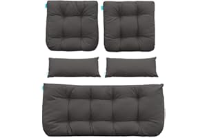QILLOWAY Outdoor Patio Wicker Seat Cushions Group Loveseat/Two U-Shape/Two Lumbar Pillows for Patio Furniture,Wicker Loveseat,Bench,Porch,All Weather, Settee of 5 (Dark Grey)