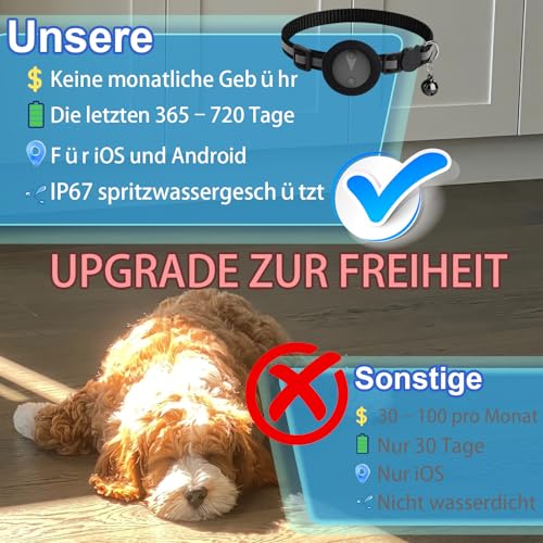 Collier GPS Chat Enregistrement des Trajets sur 7 Jours Collier GPS pour Chien Compatible avec iOS et Android GP S Chien Suivi en Temps RéEl GP S Tracker Traceur pour Animaux éTanche IP67 - Noir Puro