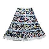 Womens Bohemian Skirt Blue Printed Cotton Boho Gypsy Retro Long Skirts