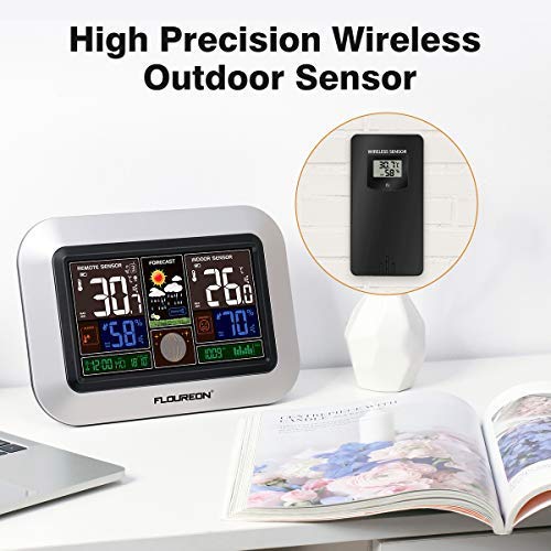 Weather Forecast Station,Digital Home Weather Station with Morning Noon and Night Precision Forecast, In/Outdoor Temperature and Humidity Gauge Calendar Weather Forecaster Snooze Alarm Clock -Sliver