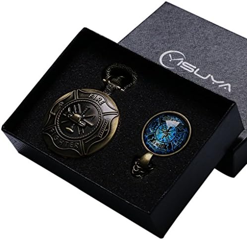 Antique Fire Fighter Control Quartz Pocket Watch Necklace Pendant Fob Watch Jewelry Gift Sets