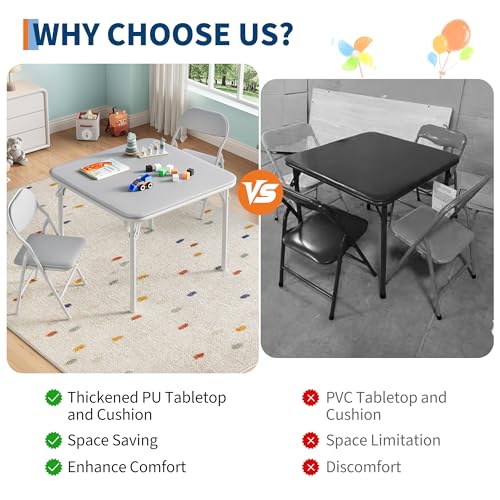 Garvee 3-Piece Folding Kids Table and Chairs Set, Adjustable Height Activity Table with 4 Chairs for Toddlers 3-8, BPA-Free Steel Frame | طقم طاولة أطفال