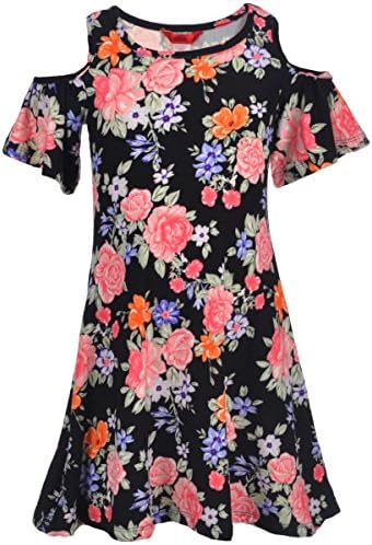 1st Kiss Big Girls' "Blooming" Cold Shoulder Dress - black/multi, 14-16