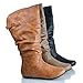 Round Toe Adjustable Buckle Mid Calf Slouchy Pull On Boots