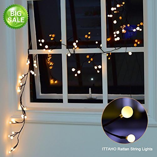 LED String Lights 8.2ft ,Rattan Iights 72 light Beads, Frosted Globes Warm White 8 Lighting Modes Waterproof Decorative Lights, (Copper Wire Lights) For Indoor Outdoor Decoration Celebration