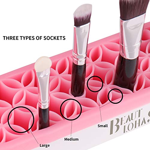BEAUTLOHAS. Silicone Makeup Brush Holder, Multifunctional Portable Cosmetic Display Organizer, Silicone Brushes Tools Storage for Different Size Brush, Sew Organizer for Women & Housewife (Pink)