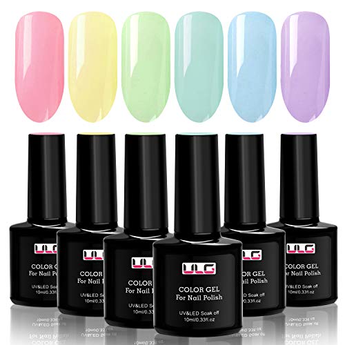 Gel Nail Polish Set ULG UV LED Soak Off Gel Polish Long Lasting 6 Colors Candy Summer Series Nail Art Box 10ml 0.33fl.oz