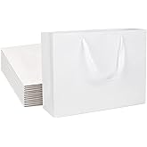QIELSER 12 Kraft Gift Bags - Bulk Large Size 12.5x4.5x10 Inches, White Paper Shopping Bags with Ribbon Handles, Perfect for Parties, Weddings, Retail