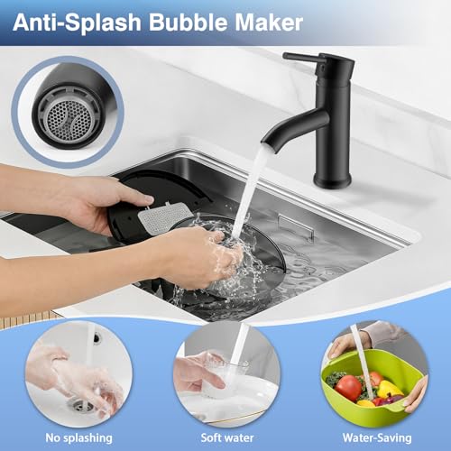Round Stainless Steel Bathroom Faucet, Matte Black Basin Faucet with 2 Hoses, Scratch Resistant and Corrosion Resistant Hot and Cold Sink Mixer Tap for Vanities Basins Bathroom