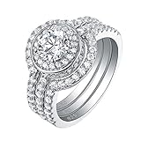 Newshe Jewellery 5CT Triple Round White CZ 925 Solid Sterling Silver Engagement Wedding Band Ring Sets