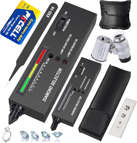 Professional Diamond Tester Pen, High Accuracy Jewelry Diamond Tester, Electronic Diamond Gem Tester and Tester Pen 60X Magnifying Glasses Tool Kit for Novice Expert (Diamond Tester Pen)