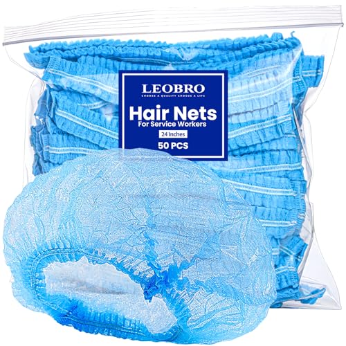 LEOBRO 24" Hair Net, Hair Nets for Food Service Workers, 50PCS Hairnets for Foodservice, Kitchen Hair Nets for Women Men Cooking, Non-woven Bouffant Caps, Disposable Hair Cap Hair Cover, Blue at Amazon
