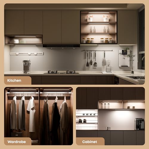 LROLTEF Under Cabinet Kitchen Lights Motion Sensor Dimmable 21cm 1500mAh 6500K LED Under Counter USB-C Rechargeable Wardrobe Sensor Indoor Night Lights for Kitchen Shelf Stairs Closet 2 Pack