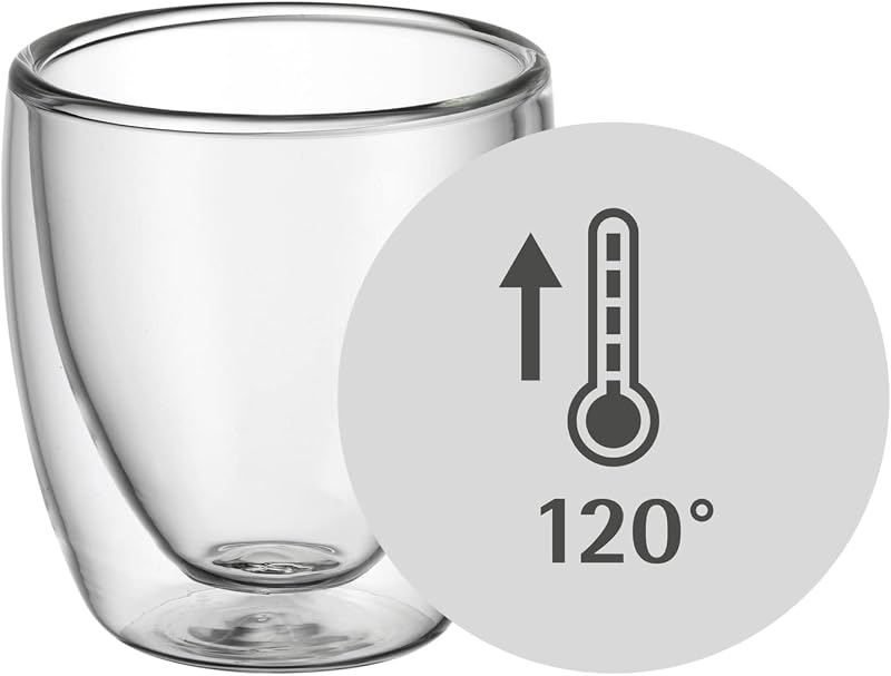 Kult - Juego Dos Tazas de Café y Té de Cristal, Vasos de Espresso 80 ml de Doble Pared Transparente de Vidrio Borosilicatado