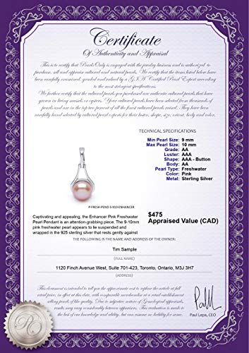 Heart-Shaped Pink Freshwater Pearl Pendant - 9-10mm AA Quality On Sterling Silver Chain