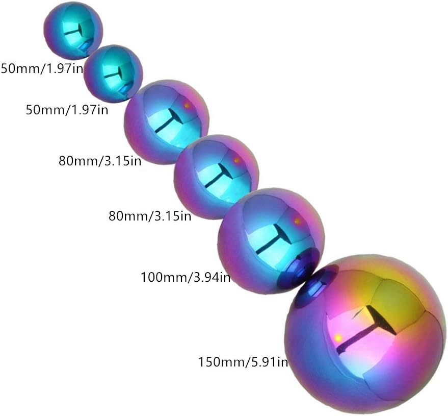 zosenda Stainless Steel Gazing Ball, 6 Pcs 50-150 mm Multi-Colour Mirror Polished Hollow Ball Reflective Garden Sphere - Image 3
