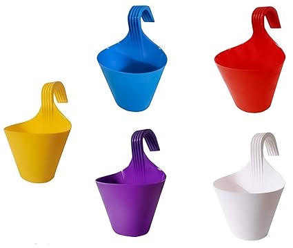 Abasr Plastic Vertical Hook Hanging Planter, Multicolour, 29.5 cm x 21.7 cm x 14.5 cm, 5 Pieces