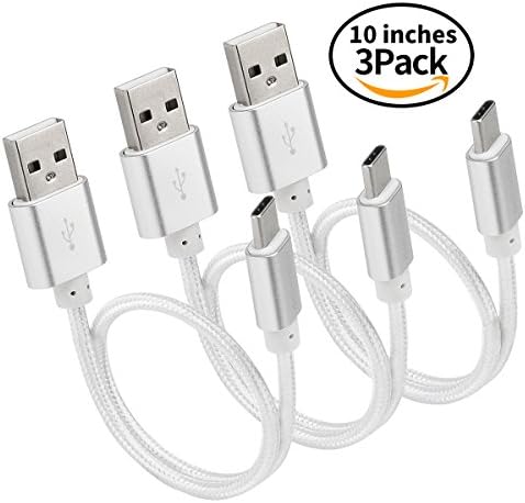 Short USB C Cables [3 Pack 10 inches] DETHINTON Nylon Braided USB Type C Charging Cable for Nintendo Switch, Macbook 12 Inch, Galaxy S8/ S8 Plus/ LG G5/G6, Google Pixel and More (sliver)