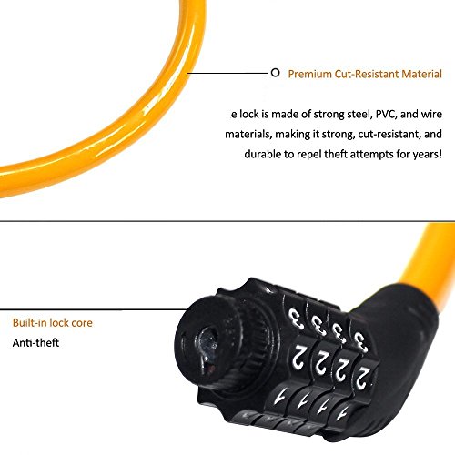 Sanwo Security Bike Lock 4 Digit Resettable Combination Cable Lock for Bicycle , 2 Feet x 1/2 Inch (Orange)