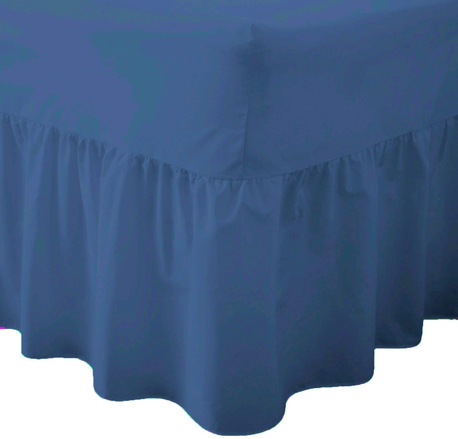 British Home Bedding - Luxury Valance Fitted Sheets - Plain Percale Quality Bed Sheet (Mid Blue, King)