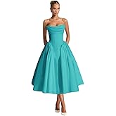 Ibpdea Tea Length Prom Dresses Satin Ball Gown Strapless Ruched Formal Evening Dress for Women