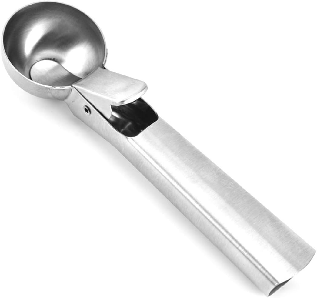 LEAMALLS 1 Piece Set Stainless Steel Ice Cream Scoop for Ice Cream Fruit Mash Potato Food Dough Pies Cookie Spoon Kitchen Supplies Tools, with Trigger